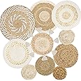 Weldomcor Boho Wall Decor Set of 10 Rattan Flower Wall Decor Woven Wall Basket Decor Handmade Seagrass Round Wall Decor Chic Wall Art for Home Living Room Bedroom Farmhouse Nursery Decor