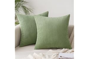 Slozzi 2er Set Kordsamt Kissenbezug Bohnengrün 40x40cm Kissenbezüge Kissenhülle Sofakissen Dekokissenbezug Couchkissen Weich für Sofa Schlafzimmer Wohnzimmer Balkon
