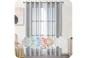 MRTREES Cortinas de Dormitorio Comedor Salon Cocina Habitacion 2 Piezas 140×245cm Visillos Gris Translúcidas Modernas de Lino Aspecto con Ojales para Ventanas Sala para Niños Sala Cuarto Baño