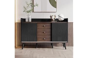 Kehun Sideboard Schwarz für Wohnzimmer und Esszimmer, Kommode Schrank Buffetschrank 117.5x40x80 cm mit 2 Türen und 3 Stauraum Schubladen, Schwarz