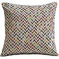 Geometric Tapestry Double Sided Cushion Cover. 17"x17" Square Pillow Case Only. Multicoloured woven design. Modern contemporary traditional Tapestry Style Weave. Bright and Bold Chevron Style Pattern.