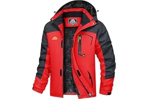 TACVASEN Men's Waterproof Fleece Mountain Jacket Windproof Warm Ski Jacket Multi-Pockets