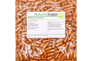 Natur Supps Turmeric and Black Pepper Capsules High Strength 600mg, Vegan and Vegetarian Turmeric Curcumin Supplement, Pack of 365, Superior Absorption to Tablets