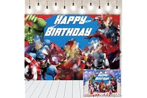 LUCLAY Hero Birthday Photography Backdrop, 5x3FT Happy Birthday Backdrop Banner Decorations Cartoon Theme Photo Booth Banner for Kids Party Supplies Photography Background Wedding Photo Props