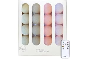 La Case de Cousin Paul Guirlande Lumineuse Chambre Enfant Boules Tissées LED, Télécommande, Programmable, USB, Fabriquée à la Main, Artisanale - 16 Boules (L'olympia)