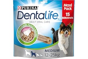PURINA DENTALIFE MEDIUM | Friandises pour Chiens de Taille Moyenne | 15 Bâtonnets à Mâcher | Céréales | Maxi Pack Lot de 5 | 345 g | Hygiène bucco-dentaire