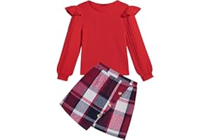 Arshiner Ragazze Set di Abbigliamento Bambine Maniche Lunghe con Gonna a Quadri Set Autunno Inverno Casual Elegante due Pezzi Outfit per Ragazze 6-14 Anni