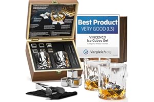 VINENCO Cubetti di Ghiaccio Riutilizzabili, Set Pietre Acciaio da Whisky Refrigeranti + Pinza + Bustina | Idea Regalo Donna Uomo, Aperitivo Accessori Bar: Cocktail Whiskey Ice Cube Stone Kit, Festa Compleanno