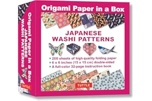 Origami Paper in a Box - Japanese Washi Patterns: 200 Sheets of Tuttle Origami Paper: 6x6 Inch Origami Paper Printed with 12 Different Patterns: ... ... 32-page Instructional Book of 10 Projects