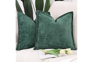 Madizz Juego de 2 Suave Chenilla Decorativo Funda de cojíns de Terciopelo con Borde Lujo Estilo Fundas de Almohada para el sofá Dormitorio Verde Oscuro Cuadrado 45 x 45 cm