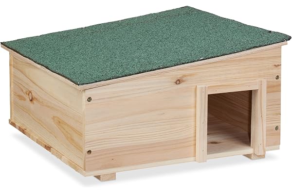 Relaxdays Abri pour hérisson, Bois, avec Fond, 2 Parties, maisonnette, pour Jardin, HxLxP: 21,5 x 40 x 40 cm, Nature
