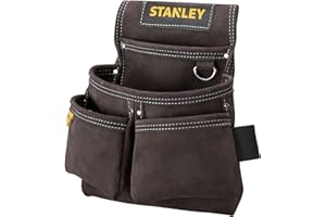 STANLEY Bolsa portaherramientas de cuero,4 bolsillos,Soporte especial para flexómetro,Doble costura,Abertura amplia para el cinturón- 30x 7x 33 cm, STST1-80116