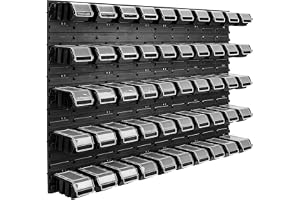 50 stapelbara lådor vägghylla lock plast verkstadshylla 115 x 78 cm verktyg (50 lådor