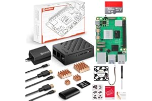 VEMICO RasTech Raspberry Pi 5 4GO Starter Kit Raspberry Pi 5 4GO RAM avec 64 GB Carte SD 4 Dissipateurs Thermique Dorés PWM Ventilateur de Refroidissement 2 Câbles HDMI Alimentation USB-C 5,1V 5A Boîtier ABS
