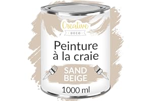 Creative Deco Peinture à la Craie Beige Sable | 1L | Mat et Lavable | Pour Bois et Meubles | Idéal pour Rénovation | Chalk Paint | Ardoise Craie | Mur Interieur