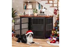 OCTORO Hundekäfig Möbel, 104 cm Großer Hundebox für den Hausgebrauch, Modernes Indoor Holz-Hundekäfig, Doppel-Tür-Design, Bissfest, Geeignet für Kleine/Mittelgroße/Große Hunde, Schwarz, 104x51x78 cm