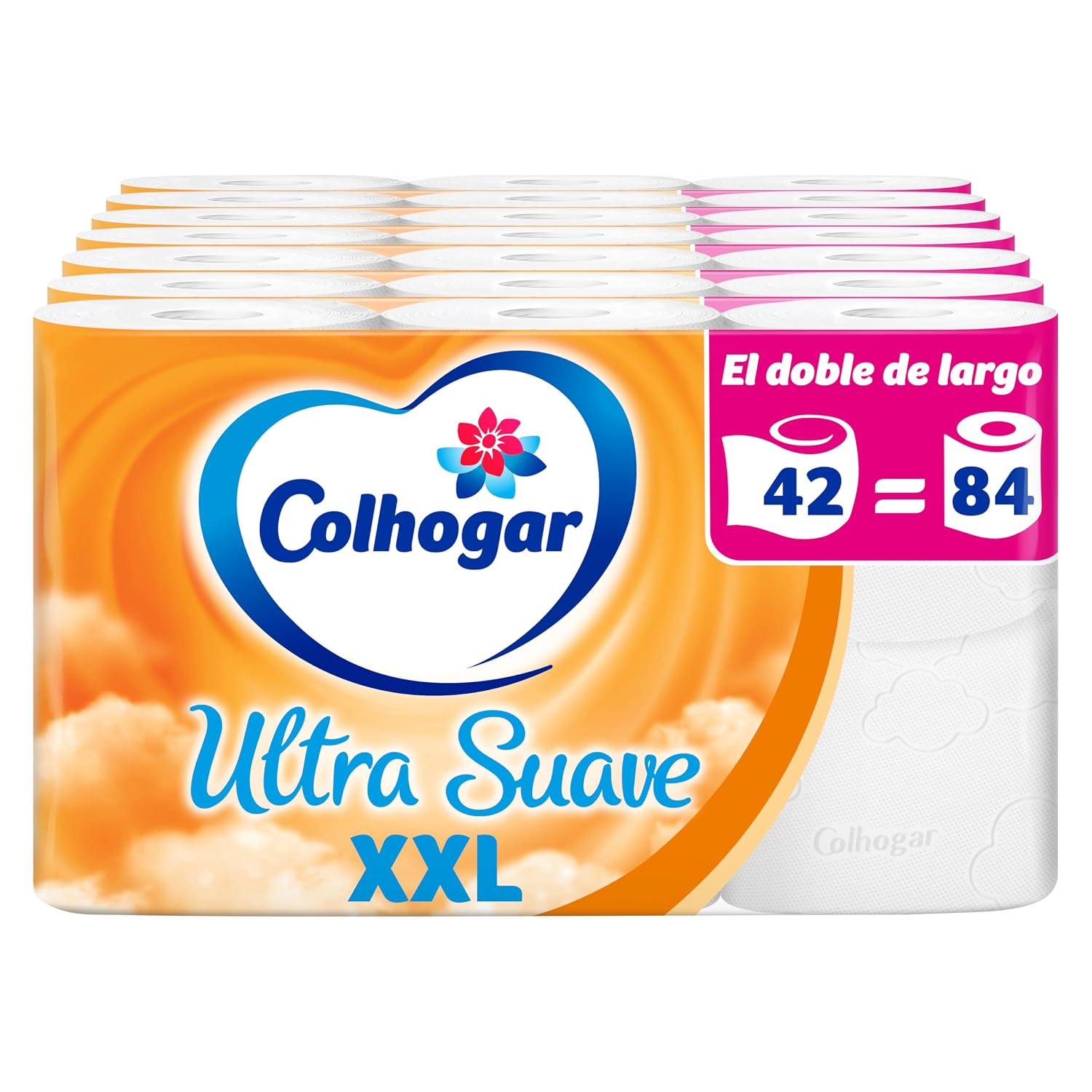 Colhogar Ultra Suave XXL 7x6 - Papel Higiénico Suave - Paquete con 42 Rollos Extra Grandes - Papel de Baño de 2 Capas - 100% Libre de Perfume - Blanco