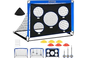 Fitencexu Fußball Tore, Torwand für Kinder Fussballtor Kinder Outdoor mit Torwand 3 In 1 Pop Up Tor mit 5 Schussloecher und Tragetasche, Bodennägeln,3 Zielscheiben & 6 Hindernisse