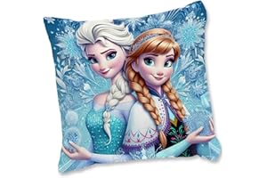 QDUODUO Kissenbezug Kinder, Eiskönigin Kissenhülle Eisa Anla Prinzessin Kopfkissenbezug, Cartoon Zierkissenbezüge mit Doppelseitigem Muster Verdecktem Reißverschluss für Mädchen Geschenke, 45x45cm
