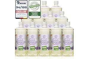 KieselGreen Bioethanolo 12 x 1 litro con Fragranza per Caminetto a Etanolo – Bio-etanolo profumato per Ambienti, molte Fragranze - Profumo per Caminetto a bioetanolo da Interno o da Tavolo