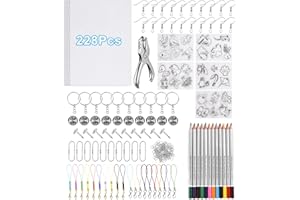 Birshe 228 Stück Schrumpffolie Set Schrumpffolie Set Schlüsselanhänger Schrumpffolienset Einschließlich Schrumpffolien,Buntstifte,Schlüsselbundzubehör,Locher,Perlenschnur für DIY Handwerk Dekorationen