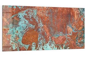 DEQORI Plaque de crédence de cuisine en verre - Motif plaque de cuivre rouillée - 100 x 50 cm - Pour salle de bain ou cuisinière - Protection anti-éclaboussures pour cuisine et salle de bain -