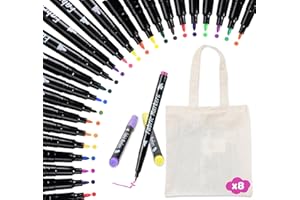 ABSOFINE 24 Textile Pens and 8 Fabric Bags Fabric Markers Fabric Pens Permanent for Clothes Tshirt Washing Resistant Textile Markers Fabric Paint Pens For Adults kids Crafts DIY Clothing