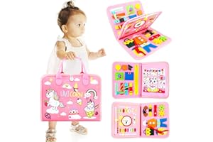 Cooyou Busy Board Montessori pour Enfants, Malette Montessori Portable 1 2 3 4 5 6 Ans, 7-en-1 Busy Board Préscolaire pour Garçons et Filles, Jouet Éducatif Sensoriel, Licorne