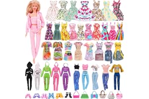EXOJOY 35Pcs Doll Clothes and Accessories for 11.5" Doll Including Fashion Dress Floral Dresses Sports Outfits Tops Pants Mini Dress Handbags Shoes Random Style for Barbie Dolls