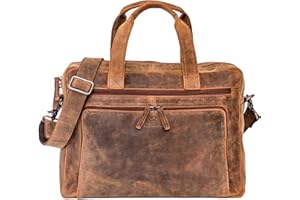 ALMADIH cartable cuir véritable BRUNO BV sac ordinateur portable d’affaires porte documents serviette mallette messagerie bandoulière porte épaule sacoche besace homme femme marron (BRUNO vintage)