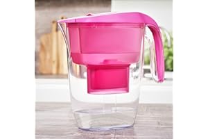 Nouveaux 2.7L Water Filter Jug – For Reduction of Chlorine, Limescale and other impurities,Fridge Design,1x 3-Month (90days) Filter Included – Pink, Also Compatible with Filter logic cartridges.