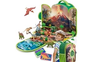 COCO&Friends Dinosauri Giocattolo per Bambini 3 - 7 Anni, Zaino Portatile con Tappetino da Gioco 3D Pieghevole, Regalo per Bambini Ragazzi Ragazze