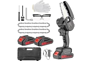 BOGSETH Mini Chainsaw Electric 4 Inch, Battery Chain Saw Cordless, Hand Held Chainsaw Portable for Wood Cutting Tree Trimming Gardening, 2 * 2000 mAh Battery