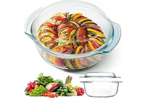 Retoo Fuente de Cristal para Horno, Cacerola Redonda, Resistencia a Choques Térmicos, Vidrio al Boro, Tapa, Cuenco 1.5 l para Lasaña, Tiramisú, 23,5 x 20,5 x 10,5 cm, Transparente