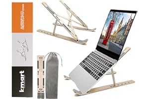 K-MART Laptop Stand for Desk, Adjustable Aluminum Laptop Riser for Desk & Bed, Air-Ventilated Portable Laptop Stand, Compatible with MacBook, Dell, HP, and 10-15.6”