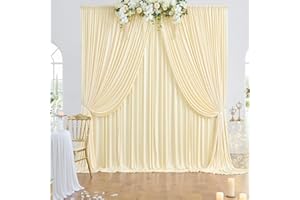 NSSONBEN 6×3 m Champagner Hintergrund Vorhang, 4 Platten 1,5×3m Faltenfreie Seide Polyester Hochzeit Hintergrund Fotografie, Geburtstag Party Babydusche Deko Kulissen Fotowand Hintergründe Vorhänge