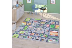 TT Home Tappeto Stanza Bambini Auto Bambini Strada Antiscivolo Moderno, Colore:Grigio 3, Dimensione:120x160 cm