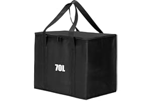 RILCN Food Delivery Bag, 70L 52x35x39cm Black Large Insulated Cooler Bag, Waterproof Pizza Delivery Bags, Reusable Grocery Shopping Bags, Picnic Bag, Warm, Cooler Bags for Food, Grocery Delivery Bag Hold