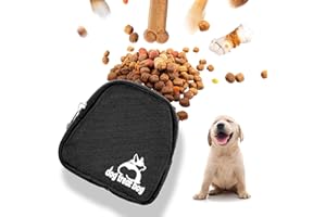 Bepilesto Small Dog Treat Pouch, Black Dog Treat Bag with Carabiner for Puppy Dog Walking Training