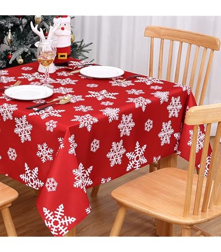 CAROMIO Tafelkleed groen, kerst afwasbaar tafelkleden waterafstotend, 137 x 274 cm, rechthoekig tafelkleed van polyester met sneeuwvlokken, voor feest, bruiloft, verjaardag, decoratie