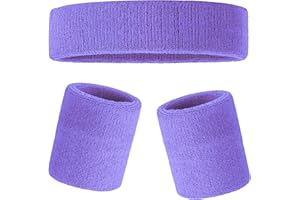 DIQC 3 Pack Sweatbands Set with Sports Headband Wristbands Soft Thickened Terry Cotton Girls Sweat Band for Gym Tennis Gymnastics Football Soccer Basketball Running Athletic Sports