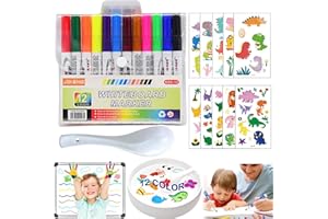 JSHENG 12 Piezas Rotuladores de Agua Magicos para Niños, con Cuchara, 2 Pegatinas para Tatuajes, para Dibujo Graffiti Escritura Pizarra Ropa (A)