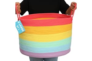 ‎ORGANIHAUS OrganiHaus Wäschekorb Kinderzimmer, Spielzeugkorb, Großer Geflochtener korb Mit Griff, Faltbar & Stabiler, Aufbewahrungskorb Kinder Für Decken, Spielzeug & Kleidung, Regenbogen Design - 50x33cm