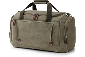 Virklyee Bolso de Viaje de Lona Retro Weekender Bolsa de Deporte Hombre Bolsa Gimnasio Grande 40L Bolsillo múltiple,para Mujer y Hombre，Lona Retro (Verde Militar)