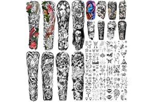 METUU 46 feuilles grand bras complet Dragon fleur manches animales tatouages temporaires pour hommes et femmes, adolescents avant-bras épaule 3D Temp imperméable faux autocollant de tatouage
