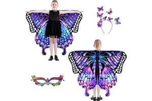 plainshe Alas de mariposa para niñas, ala de hadas de doble cara, disfraz de mariposa para Halloween, juego de 3 capas de mariposa