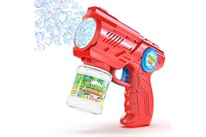Blubbel Sparabolle di Sapone LED, Pistola Giochi, Macchina Automatica, Bubble Gun, Cannone d’Aria, Giocattolo Matrimonio, Regalo Estivo Bambini, 120ml Liquido Incluso