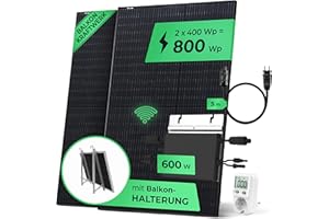 Solarway Bloc d'alimentation électrique complet de balcon 600 W, 2 modules JaSolar 400 W, 1 onduleur Hoymiles HM600 avec accessoires, Plug & Play, sans autorisation, support de balcon