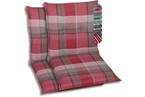 GO-DE Textil Bequeme und attraktive Polsterauflagen für Niederlehner-Gartenstühle (2er-Set, Karo Rot-Grau, Niederlehner)