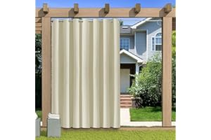 KUZRZNH Outdoor Vorhang Blickdicht Wasserdicht Wetterfest Blackout Outdoorvorhänge mit ösen, Sichtschutz Sonnenschutz Gardine/Vorhänge for Patio Balkon Pavillon,Beige,1 Stück|120x241CM(BxH)